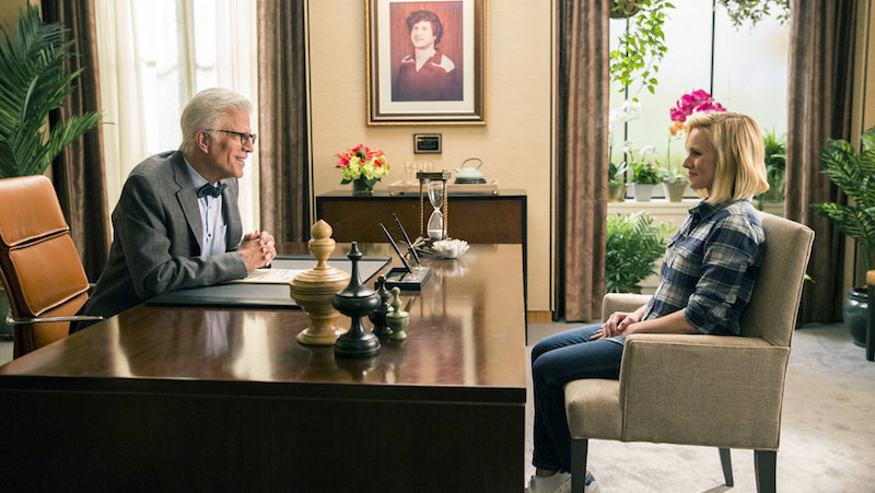 THE GOOD PLACE -- "Everything Is Fine" Episode 101-- Pictured: (l-r) Ted Danson as Michael, Kristen Bell as Eleanor -- (Photo by: Justin Lubin/NBC)